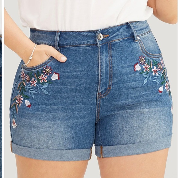 Embroidered Denim Shorts - Picture 1 of 4
